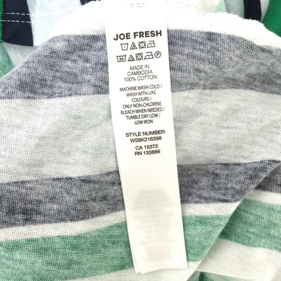 Joe Fresh Green White Striped Ruffled Sleeveless Peplum Top M - Picture 6 of 7